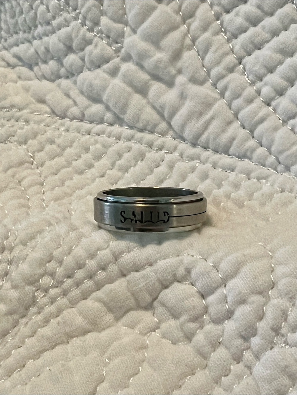 Silver Stainless Steel “SALUD” Ring with Engraving